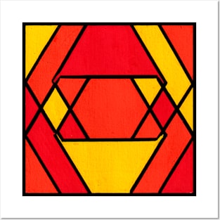 Orange Yellow Red Geometric Abstract Acrylic Painting Posters and Art